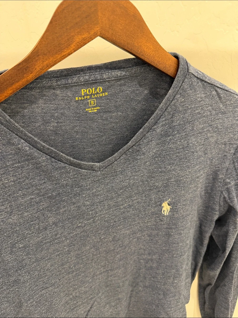 Polo by Ralph Lauren Men’s Long-Sleeve V-Neck Shirt - Heather Blue